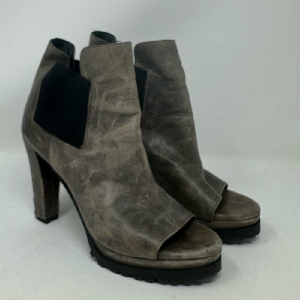 Allsaints Sarris Bootie Leather Gray Distressed Size 37 7 Shoe Heels Peep Toe